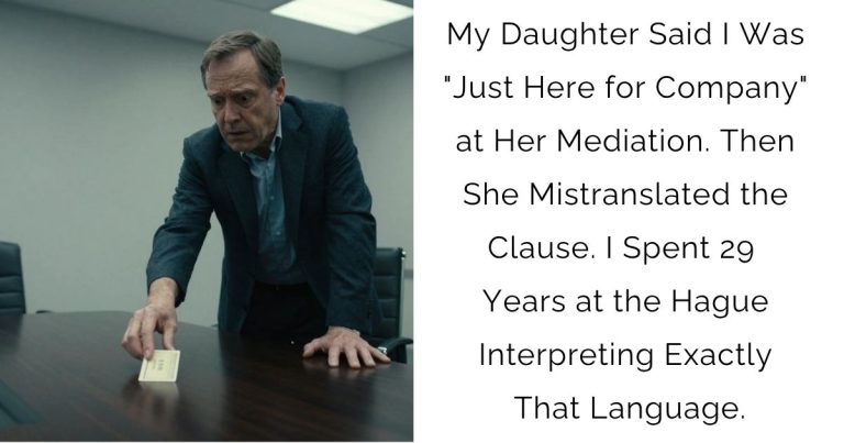 My Daughter Said I Was “Just Here for Company” at Her Mediation. Then She Mistranslated the Clause. I Spent 29 Years at the Hague Interpreting Exactly That Language.