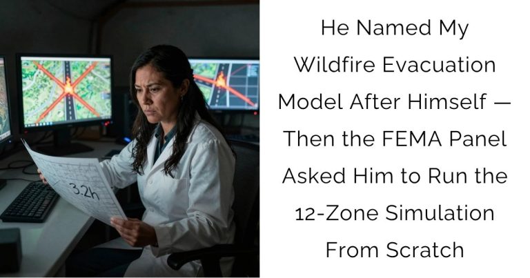 He Named My Wildfire Evacuation Model After Himself — Then the FEMA Panel Asked Him to Run the 12-Zone Simulation From Scratch