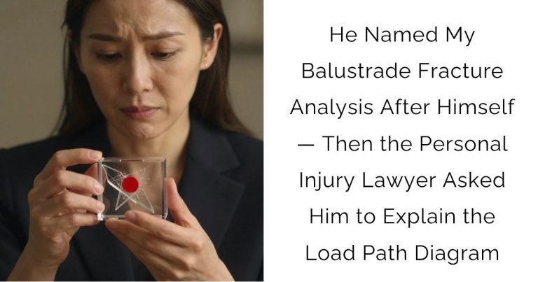 He Named My Balustrade Fracture Analysis After Himself — Then the Personal Injury Lawyer Asked Him to Explain the Load Path Diagram