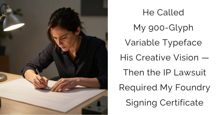 He Called My 900-Glyph Variable Typeface His Creative Vision — Then the IP Lawsuit Required My Foundry Signing Certificate