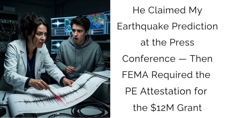 He Claimed My Earthquake Prediction at the Press Conference — Then FEMA Required the PE Attestation for the $12M Grant