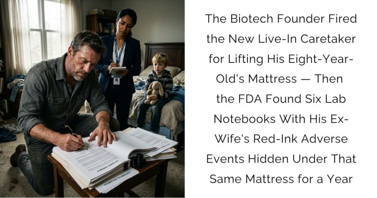 The Biotech Founder Fired the New Live-In Caretaker for Lifting His Eight-Year-Old’s Mattress — Then the FDA Found Six Lab Notebooks With His Ex-Wife’s Red-Ink Adverse Events Hidden Under That Same Mattress for a Year