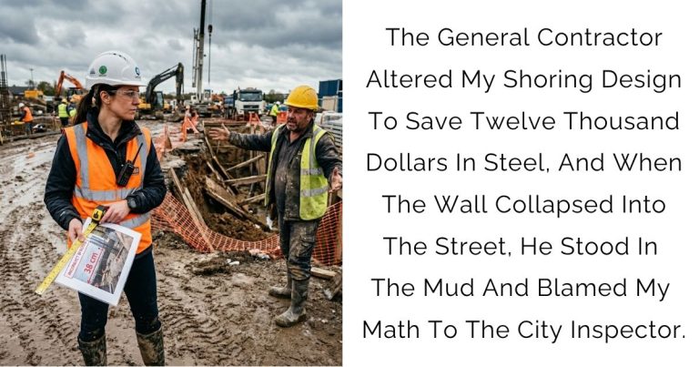 The General Contractor Altered My Shoring Design To Save Twelve Thousand Dollars In Steel, And When The Wall Collapsed Into The Street, He Stood In The Mud And Blamed My Math To The City Inspector.