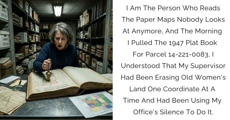 I Am The Person Who Reads The Paper Maps Nobody Looks At Anymore, And The Morning I Pulled The 1947 Plat Book For Parcel 14-221-0083, I Understood That My Supervisor Had Been Erasing Old Women’s Land One Coordinate At A Time — And Had Been Using My Office’s Silence To Do It.