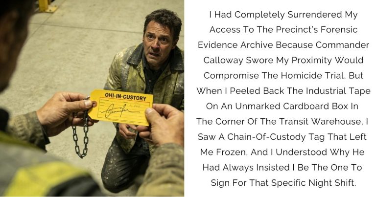 I Had Completely Surrendered My Access To The Precinct’s Forensic Evidence Archive Because Commander Calloway Swore My Proximity Would Compromise The Homicide Trial, But When I Peeled Back The Industrial Tape On An Unmarked Cardboard Box In The Corner Of The Transit Warehouse, I Saw A Chain-Of-Custody Tag That Left Me Frozen, And I Understood Why He Had Always Insisted I Be The One To Sign For That Specific Night Shift.