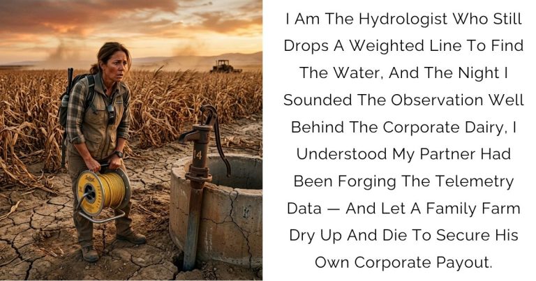 I Am The Hydrologist Who Still Drops A Weighted Line To Find The Water, And The Night I Sounded The Observation Well Behind The Corporate Dairy, I Understood My Partner Had Been Forging The Telemetry Data — And Let A Family Farm Dry Up And Die To Secure His Own Corporate Payout.