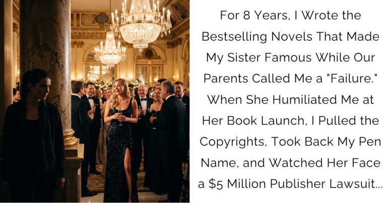 For 8 Years, I Wrote the Bestselling Novels That Made My Sister Famous While Our Parents Called Me a “Failure.” When She Humiliated Me at Her Book Launch, I Pulled the Copyrights, Took Back My Pen Name, and Watched Her Face a $5 Million Publisher Lawsuit…
