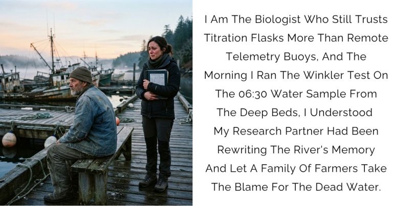 I Am The Biologist Who Still Trusts Titration Flasks More Than Remote Telemetry Buoys, And The Morning I Ran The Winkler Test On The 06:30 Water Sample From The Deep Beds, I Understood My Research Partner Had Been Rewriting The River’s Memory — And Let A Family Of Farmers Take The Blame For The Dead Water.