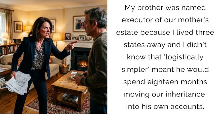 My brother was named executor of our mother’s estate because I lived three states away — and I didn’t know that ‘logistically simpler’ meant he would spend eighteen months moving our inheritance into his own accounts.