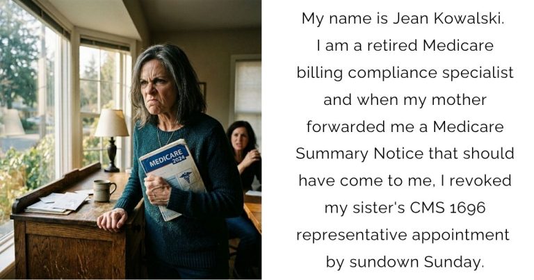 My name is Jean Kowalski. I am a retired Medicare billing compliance specialist — and when my mother forwarded me a Medicare Summary Notice that should have come to me, I revoked my sister’s CMS-1696 representative appointment by sundown Sunday.
