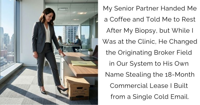 My Senior Partner Handed Me a Coffee and Told Me to Rest After My Biopsy, but While I Was at the Clinic, He Changed the Originating Broker Field in Our System to His Own Name—Stealing the 18-Month Commercial Lease I Built from a Single Cold Email.