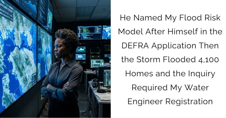 He Named My Flood Risk Model After Himself in the DEFRA Application — Then the Storm Flooded 4,100 Homes and the Inquiry Required My Water Engineer Registration