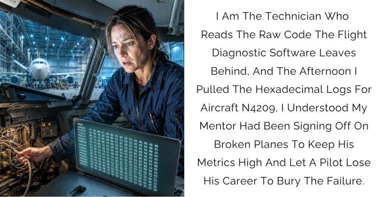 I Am The Technician Who Reads The Raw Code The Flight Diagnostic Software Leaves Behind, And The Afternoon I Pulled The Hexadecimal Logs For Aircraft N4209, I Understood My Mentor Had Been Signing Off On Broken Planes To Keep His Metrics High—And Let A Pilot Lose His Career To Bury The Failure.