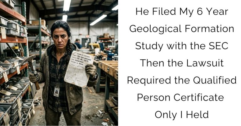He Filed My 6-Year Geological Formation Study with the SEC — Then the Lawsuit Required the Qualified Person Certificate Only I Held