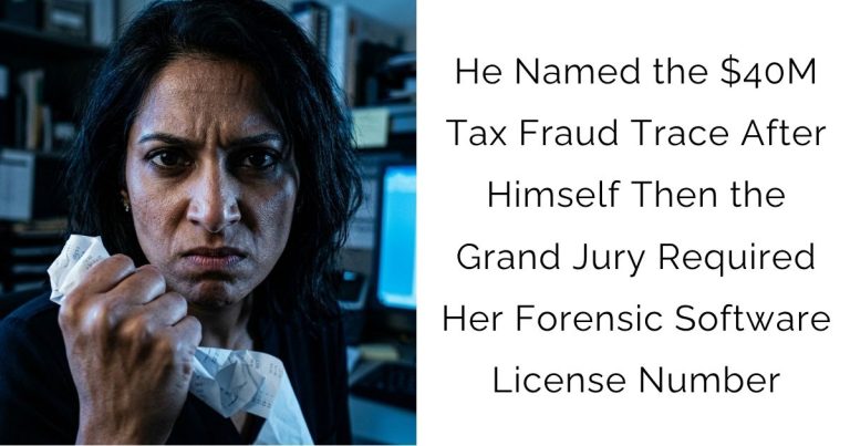 He Named the $40M Tax Fraud Trace After Himself — Then the Grand Jury Required Her Forensic Software License Number