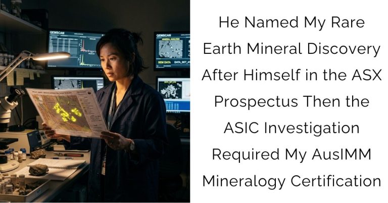 He Named My Rare Earth Mineral Discovery After Himself in the ASX Prospectus — Then the ASIC Investigation Required My AusIMM Mineralogy Certification
