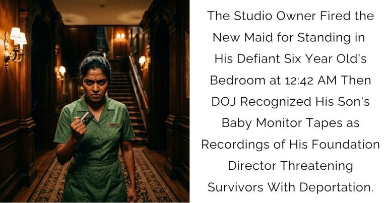 The Studio Owner Fired the New Maid for Standing in His Defiant Six-Year-Old’s Bedroom at 12:42 AM — Then DOJ Recognized His Son’s Baby-Monitor Tapes as Recordings of His Foundation Director Threatening Survivors With Deportation.