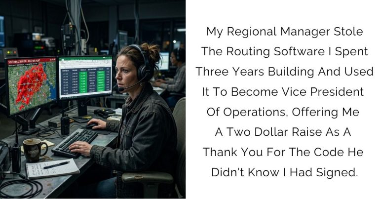 My Regional Manager Stole The Routing Software I Spent Three Years Building And Used It To Become Vice President Of Operations, Offering Me A Two-Dollar Raise As A Thank-You For The Code He Didn’t Know I Had Signed.