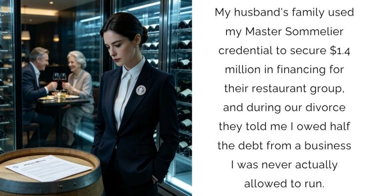 My husband’s family used my Master Sommelier credential to secure $1.4 million in financing for their restaurant group, and during our divorce they told me I owed half the debt from a business I was never actually allowed to run.
