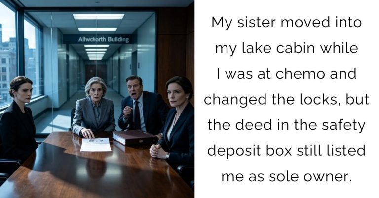 My sister moved into my lake cabin while I was at chemo and changed the locks, but the deed in the safety deposit box still listed me as sole owner.