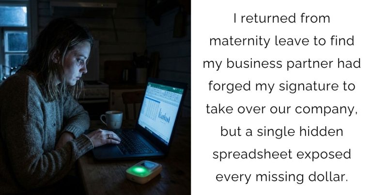 I returned from maternity leave to find my business partner had forged my signature to take over our company, but a single hidden spreadsheet exposed every missing dollar.