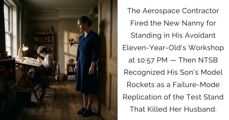 The Aerospace Contractor Fired the New Nanny for Standing in His Avoidant Eleven-Year-Old’s Workshop at 10:57 PM — Then NTSB Recognized His Son’s Model Rockets as a Failure-Mode Replication of the Test Stand That Killed Her Husband.