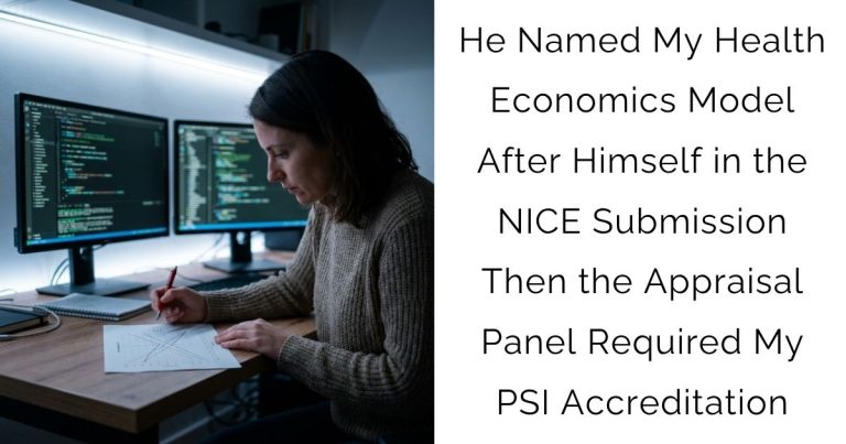 He Named My Health Economics Model After Himself in the NICE Submission Then the Appraisal Panel Required My PSI Accreditation