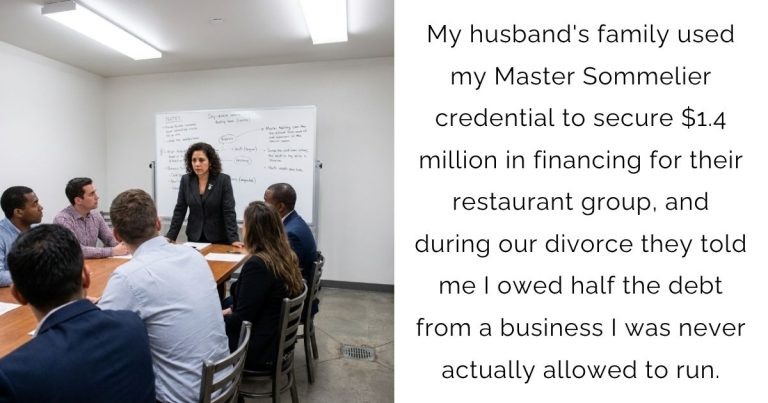 My husband’s family used my Master Sommelier credential to secure $1.4 million in financing for their restaurant group, and during our divorce they told me I owed half the debt from a business I was never actually allowed to run.
