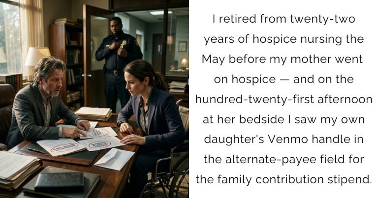 I retired from twenty-two years of hospice nursing the May before my mother went on hospice — and on the hundred-twenty-first afternoon at her bedside I saw my own daughter’s Venmo handle in the alternate-payee field for the family contribution stipend.