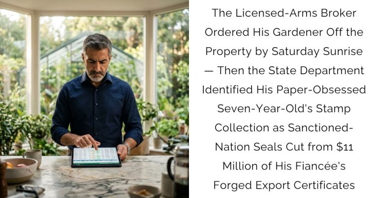 The Licensed-Arms Broker Ordered His Gardener Off the Property by Saturday Sunrise — Then the State Department Identified His Paper-Obsessed Seven-Year-Old’s Stamp Collection as Sanctioned-Nation Seals Cut from $11 Million of His Fiancée’s Forged Export Certificates