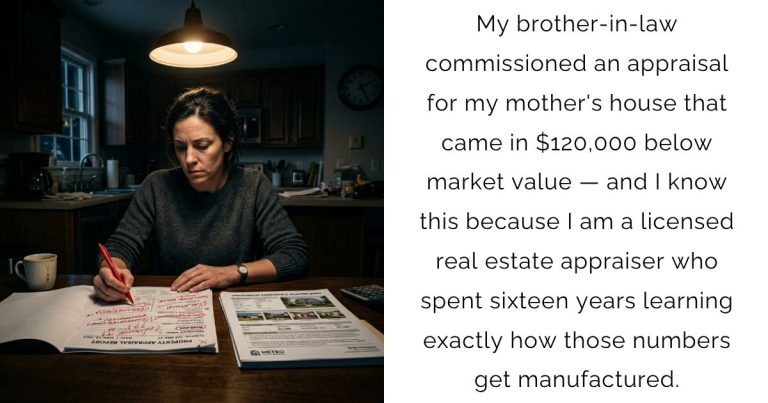 My brother-in-law commissioned an appraisal for my mother’s house that came in $120,000 below market value — and I know this because I am a licensed real estate appraiser who spent sixteen years learning exactly how those numbers get manufactured.