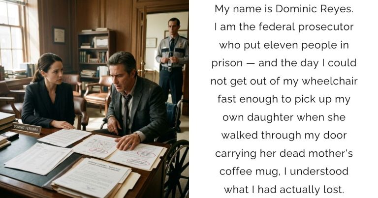 My name is Dominic Reyes. I am the federal prosecutor who put eleven people in prison — and the day I could not get out of my wheelchair fast enough to pick up my own daughter when she walked through my door carrying her dead mother’s coffee mug, I understood what I had actually lost.