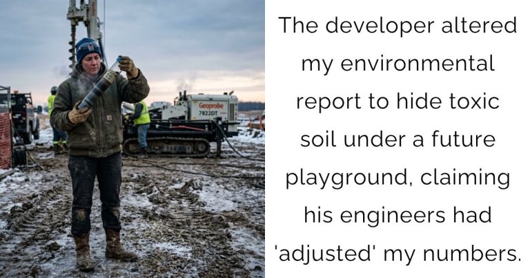The developer altered my environmental report to hide toxic soil under a future playground, claiming his engineers had ‘adjusted’ my numbers.