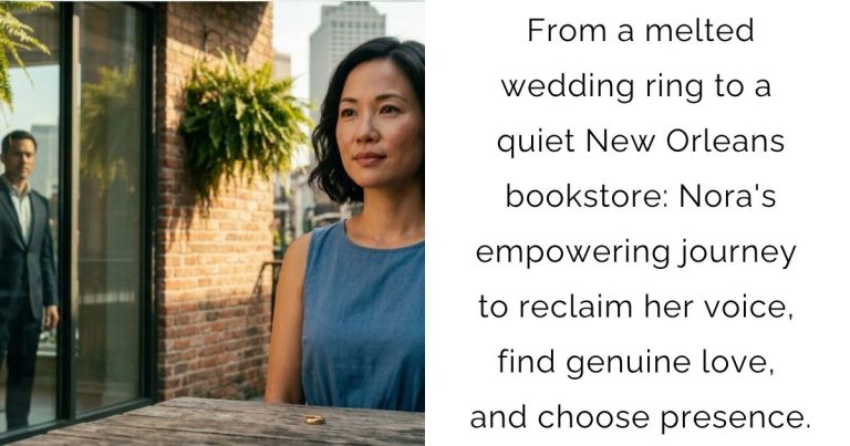 From a melted wedding ring to a quiet New Orleans bookstore: Nora’s empowering journey to reclaim her voice, find genuine love, and choose presence.