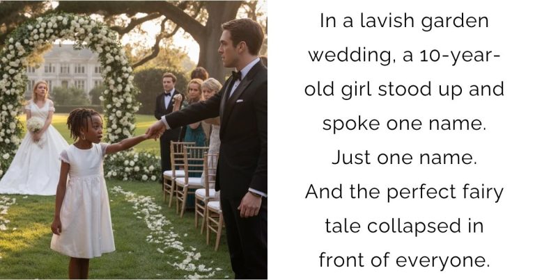 In a lavish garden wedding, a 10-year-old girl stood up and spoke one name. Just one name. And the perfect fairy tale collapsed in front of everyone.