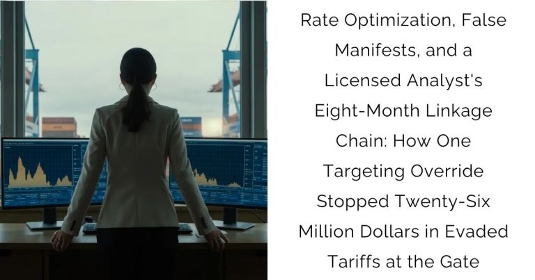 Rate Optimization, False Manifests, and a Licensed Analyst’s Eight-Month Linkage Chain: How One Targeting Override Stopped Twenty-Six Million Dollars in Evaded Tariffs at the Gate