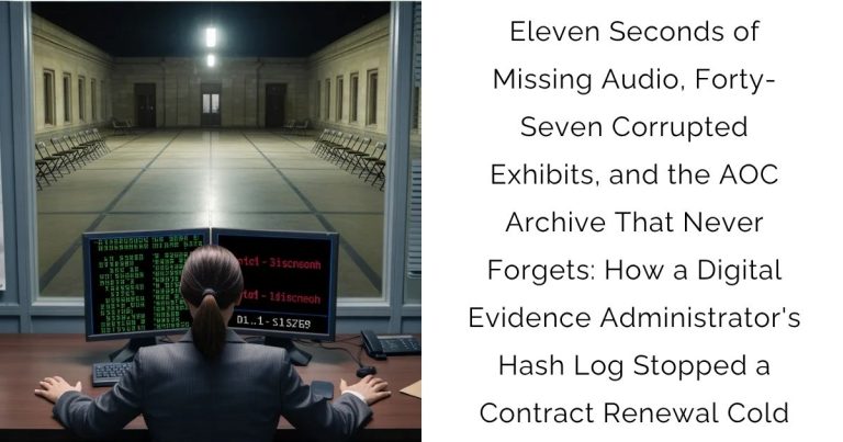 Eleven Seconds of Missing Audio, Forty-Seven Corrupted Exhibits, and the AOC Archive That Never Forgets: How a Digital Evidence Administrator’s Hash Log Stopped a Contract Renewal Cold