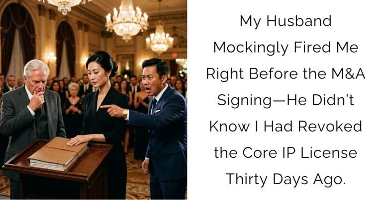 My Husband Mockingly Fired Me Right Before the M&A Signing—He Didn’t Know I Had Revoked the Core IP License Thirty Days Ago.