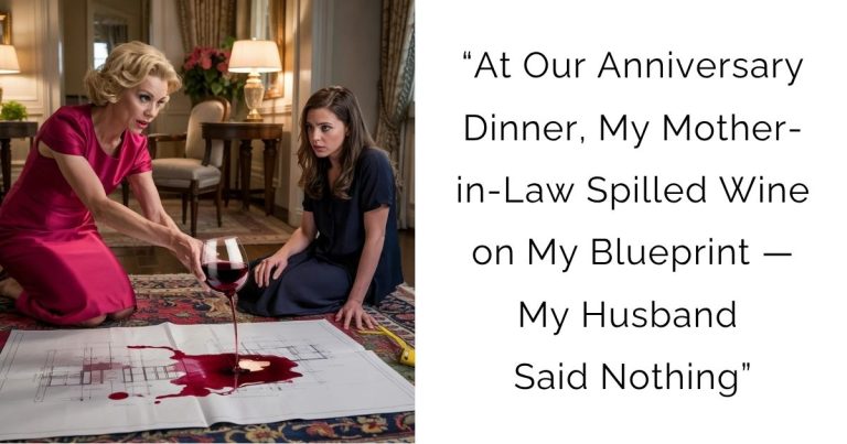 “At Our Anniversary Dinner, My Mother-in-Law Spilled Wine on My Blueprint — My Husband Said Nothing”