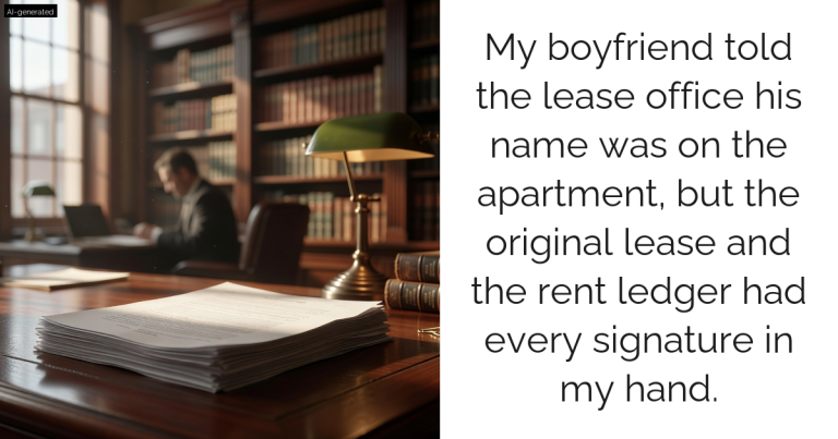 My boyfriend told the lease office his name was on the apartment, but the original lease and the rent ledger had every signature in my hand.