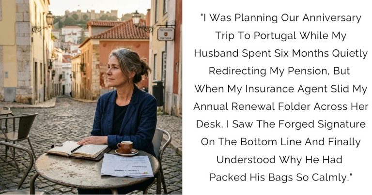 “I Was Planning Our Anniversary Trip To Portugal While My Husband Spent Six Months Quietly Redirecting My Pension, But When My Insurance Agent Slid My Annual Renewal Folder Across Her Desk, I Saw The Forged Signature On The Bottom Line And Finally Understood Why He Had Packed His Bags So Calmly.”