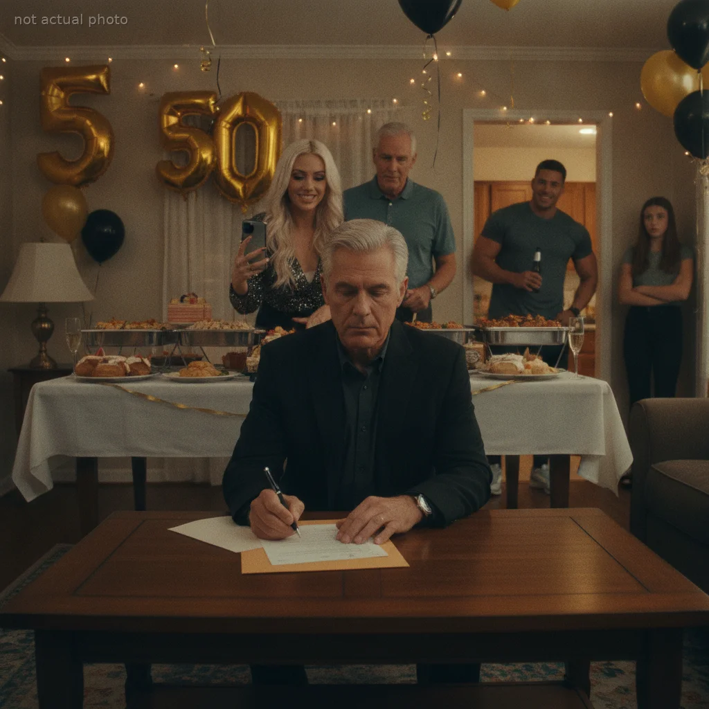 At My 50th Birthday Party My Wife Filmed Herself Handing Me Divorce Papers While Her Father Grinned and Her Trainer Smirked — So I Signed Without a Word, Because I'd Spent 18 Months Quietly Moving Everything Out of Their Reach