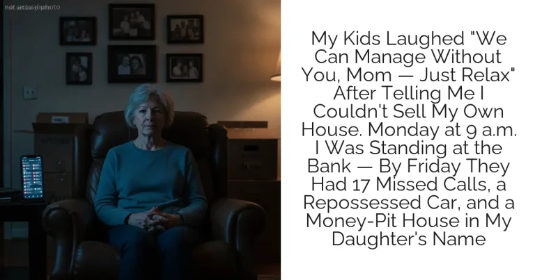 My Kids Laughed "We Can Manage Without You, Mom — Just Relax" After Telling Me I Couldn't Sell My Own House. Monday at 9 a.m. I Was Standing at the Bank — By Friday They Had 17 Missed Calls, a Repossessed Car, and a Money-Pit House in My Daughter's Name