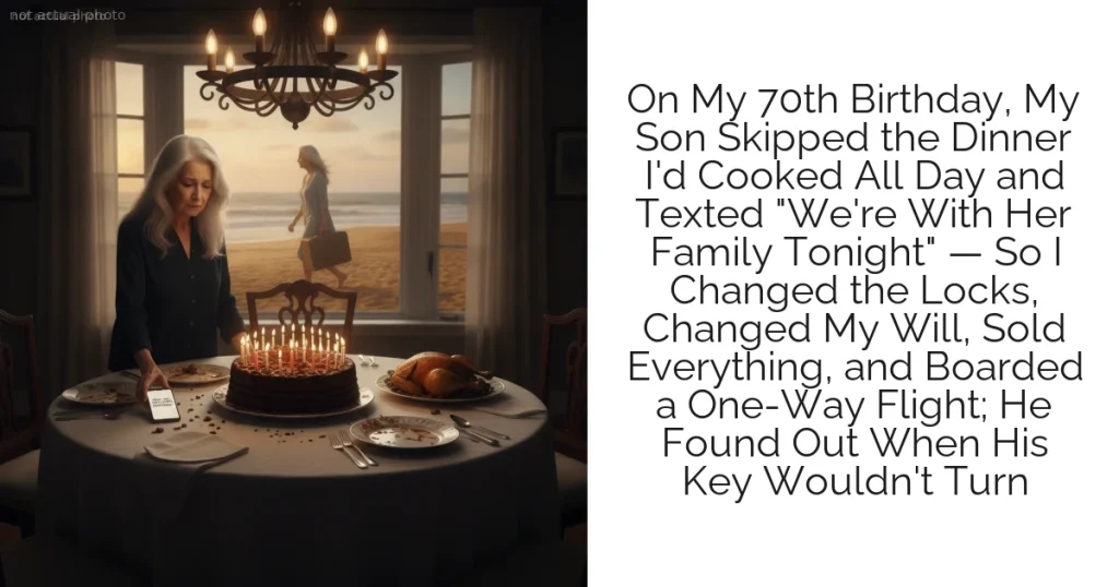 On My 70th Birthday, My Son Skipped the Dinner I'd Cooked All Day and Texted "We're With Her Family Tonight" — So I Changed the Locks, Changed My Will, Sold Everything, and Boarded a One-Way Flight; He Found Out When His Key Wouldn't Turn