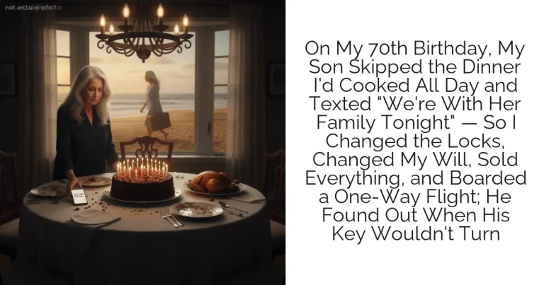 On My 70th Birthday, My Son Skipped the Dinner I'd Cooked All Day and Texted "We're With Her Family Tonight" — So I Changed the Locks, Changed My Will, Sold Everything, and Boarded a One-Way Flight; He Found Out When His Key Wouldn't Turn