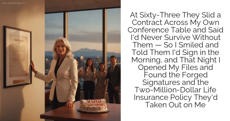 At Sixty-Three They Slid a Contract Across My Own Conference Table and Said I'd Never Survive Without Them — So I Smiled and Told Them I'd Sign in the Morning, and That Night I Opened My Files and Found the Forged Signatures and the Two-Million-Dollar Life Insurance Policy They'd Taken Out on Me