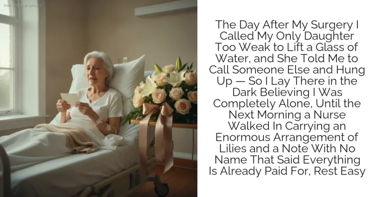 The Day After My Surgery I Called My Only Daughter Too Weak to Lift a Glass of Water, and She Told Me to Call Someone Else and Hung Up — So I Lay There in the Dark Believing I Was Completely Alone, Until the Next Morning a Nurse Walked In Carrying an Enormous Arrangement of Lilies and a Note With No Name That Said Everything Is Already Paid For, Rest Easy