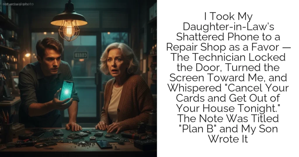 I Took My Daughter-in-Law's Shattered Phone to a Repair Shop as a Favor — The Technician Locked the Door, Turned the Screen Toward Me, and Whispered "Cancel Your Cards and Get Out of Your House Tonight." The Note Was Titled "Plan B" and My Son Wrote It
