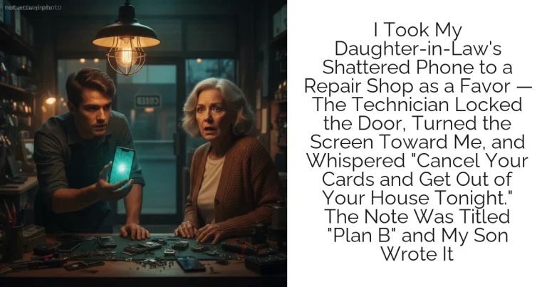 I Took My Daughter-in-Law's Shattered Phone to a Repair Shop as a Favor — The Technician Locked the Door, Turned the Screen Toward Me, and Whispered "Cancel Your Cards and Get Out of Your House Tonight." The Note Was Titled "Plan B" and My Son Wrote It