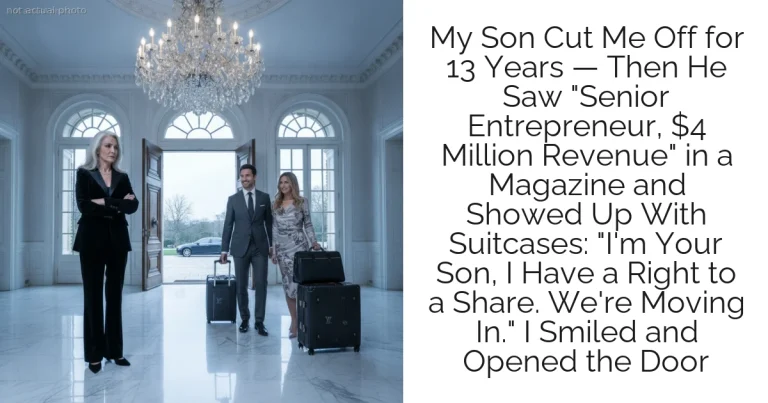 My Son Cut Me Off for 13 Years — Then He Saw "Senior Entrepreneur, $4 Million Revenue" in a Magazine and Showed Up With Suitcases: "I'm Your Son, I Have a Right to a Share. We're Moving In." I Smiled and Opened the Door